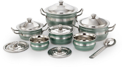 

Mahavir 13PCGR Induction Bottom Cookware Set(Stainless Steel, 7 - Piece), Green
