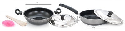 

Mahavir Induction Base Non Stick Induction Bottom Cookware Set(Stainless Steel, 2 - Piece), Black;steel
