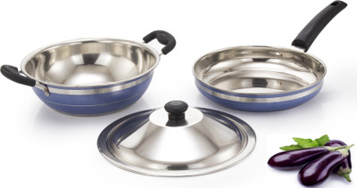 

Mahavir 3KLDFBL Induction Bottom Cookware Set(Stainless Steel, 2 - Piece), Blue