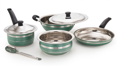 

Mahavir 7KLDFSLDHSGR Induction Bottom Cookware Set(Stainless Steel, 5 - Piece), Green