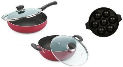 

Vinod Giftset Nonstick Combo for Deep Kadai (2.6Lts) & Fry Pan (0.22cm) Induction Bottom Cookware Set(Aluminium, 3 - Piece), Black;red