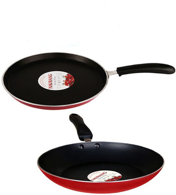 

Navrang Cookware Non-Stick Dosa Tawa + Fry Pan Cookware Set(Aluminium, 2 - Piece), Red