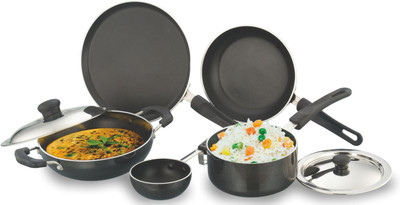 

Sowbaghya Non stick Cookware Set(Aluminium, 7 - Piece), Black
