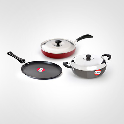 

Tuffware Cooking Pal Cookware Set(Aluminium, 3 - Piece), Black;red