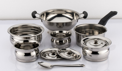 

Mahavir 10pc Induction Base Cook N Serve Set Cookware Set(Stainless Steel, 10 - Piece)