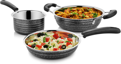 

Cookaid Elite Cookware Set(Stainless Steel, 3 - Piece), Black