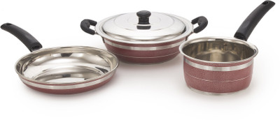 

Mahavir 4KLDFSRD Induction Bottom Cookware Set(Stainless Steel, 3 - Piece), Red