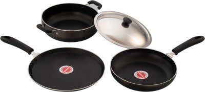 

Sowbaghya Gift Set(Dosa Tawa, Kadai With Lid & Fry Pan) 2.5mm Induction Bottom Cookware Set(Aluminium, 4 - Piece), Black