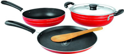 

Vaartha Cookware Set(Aluminium, 3 - Piece), Black;red