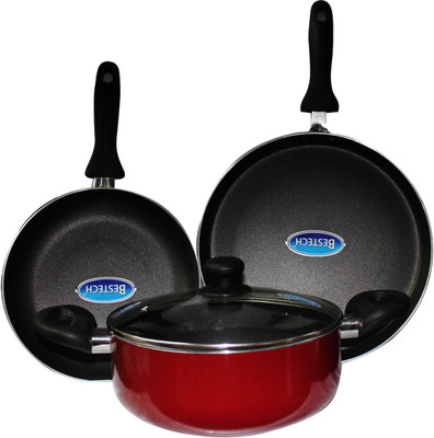 

Bestech 3 Pcs Induction Compatible Non Stick Induction Bottom Cookware Set(Aluminium, 4 - Piece), Maroon
