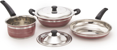 

Mahavir 5KLDFSLDRD Induction Bottom Cookware Set(Stainless Steel, 3 - Piece), Red