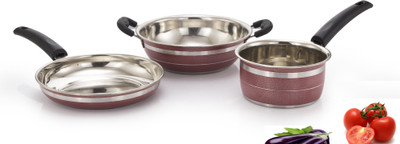 

Mahavir 3KFSRD Induction Bottom Cookware Set(Stainless Steel, 3 - Piece), Red