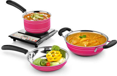 

Ideale Induction Bottom Cookware Set(Stainless Steel, 3 - Piece), Pink