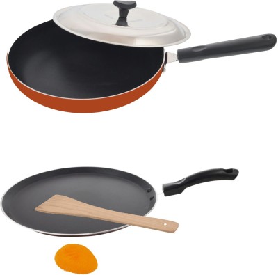 

Buyer non stick dosa tawa with fry pan Cookware Set(Aluminium, 1 - Piece), Maroon