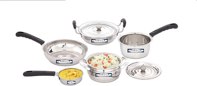 

Mahavir Induction Bottom Cookware Set(Stainless Steel, 6 - Piece), Silver