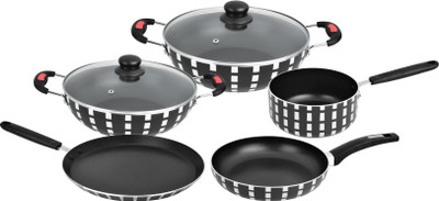 

Jaipan Cookware set Induction Bottom Cookware Set(PTFE (Non-stick), 8 - Piece), Black