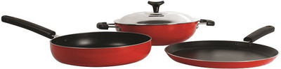 

Crystal Non-Stick 3Pcs Induction Bottom Cookware Set(Aluminium, 2 - Piece), Red