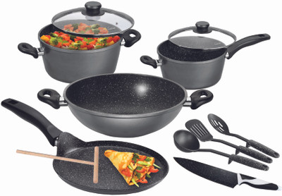 

Stoneline Germany Induction Bottom Cookware Set(Aluminium, 10 - Piece), Black