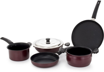 

Mahavir 6KFSHDTNSRD Induction Bottom Cookware Set(Steel, 4 - Piece), Red