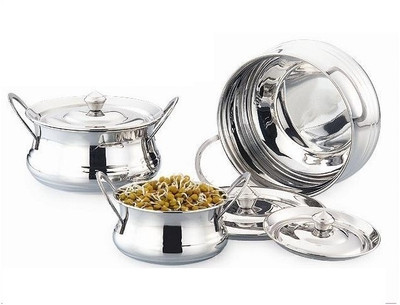 

Mahavir 3pc Stainless Steel Cook & Serve Set Plain Mirror Finish Model Cookware Set(Stainless Steel, 3 - Piece)