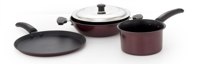 Mahavir 4KSDTNSRD Induction Bottom Cookware Set(Steel, 3 - Piece), Red