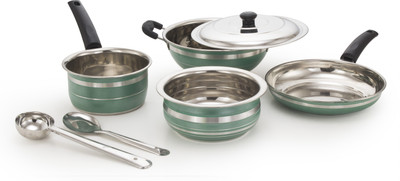 

Mahavir 7KLDFSHSSGR Induction Bottom Cookware Set(Stainless Steel, 6 - Piece), Green