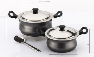 

Mahavir Induction Base Non Stick Cook N Serve Set Induction Bottom Cookware Set(Aluminium, 2 - Piece), Black;steel