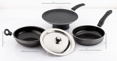 

Mahavir Induction Cookware Induction Bottom Cookware Set(PTFE (Non-stick), Aluminium, 4 - Piece), Black
