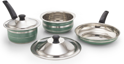

Mahavir 5FLDSLDHGR Induction Bottom Cookware Set(Stainless Steel, 3 - Piece), Green