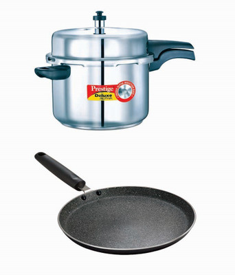

Prestige Deluxe Alpha Stainless Steel 8 Litre Cooker With Granite Omni Tawa 280 Mm Induction Bottom Cookware Set(Stainless Steel, Aluminium, 2 - Piece), Black;silver