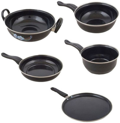 

GOLDEN PEARL Induction Bottom Cookware Set(PTFE (Non-stick), 5 - Piece), Black