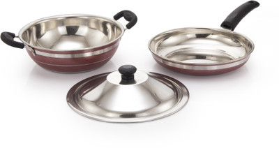 

Mahavir 3KLDFRD Induction Bottom Cookware Set(Stainless Steel, 2 - Piece), Red