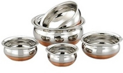 Mahavir 5pc Stainless Steel Cook & Serve Set Copper Bottom Cookware Set(Stainless Steel, Copper, 5 - Piece)