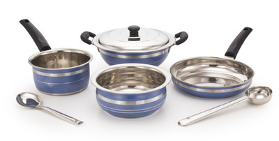 

Mahavir 7KLDFSHSSBL Induction Bottom Cookware Set(Stainless Steel, 6 - Piece), Blue