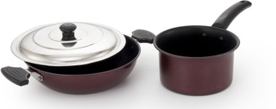 

Mahavir 3KSNSRD Induction Bottom Cookware Set(Steel, 2 - Piece), Red