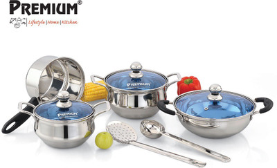 

Premium CRYSTAL Induction Bottom Cookware Set(Steel, 9 - Piece), Silver