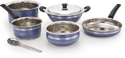 

Mahavir 7KLDFSHTSBL Induction Bottom Cookware Set(Stainless Steel, 6 - Piece), Blue