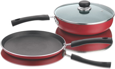 

Vinod Zest Inducto Induction Bottom Cookware Set(PTFE (Non-stick), 2 - Piece), Black;red