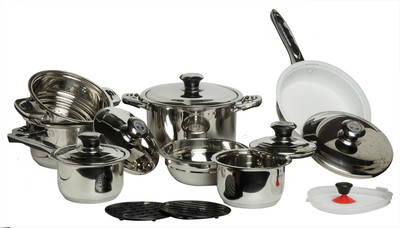 Hoffner Hoffner 16pc Briefcase Classic Cook + Serve Cookware Set Induction Bottom Cookware Set(Stainless Steel, 16 - Piece)