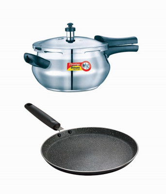 Prestige Deluxe Alpha Stainless Steel Mini Handi With Granite Omni Tawa 250 Mm Induction Bottom Cookware Set Stainless Steel, Aluminium, 2 Piece Pre