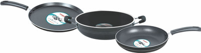 

Snapple 3 In 1 Combo Gift (Flat Tawa 250mm + Fry Pan 200mm + Kadhai 200mm) Cookware Set(Aluminium, 3 - Piece), Black