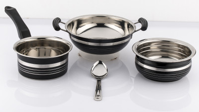 

Mahavir Induction Bottom Cookware Set(Stainless Steel, 4 - Piece), Black