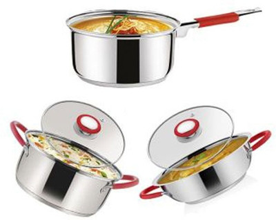 

Pogo Induction Bottom Cookware Set(Stainless Steel, 3 - Piece), Silver