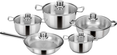 

Jaipan Induction Bottom Cookware Set(Stainless Steel, 10 - Piece), Silver