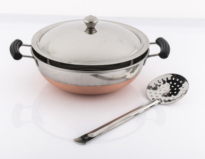 52% OFF on Mahavir Stainless Steel Copper Bottom Kadai - 240mm With Frying Jara Cookware Set(Stainless Steel, 2 - Piece)