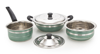 

Mahavir 5KLDSLDHGR Induction Bottom Cookware Set(Stainless Steel, 3 - Piece), Green