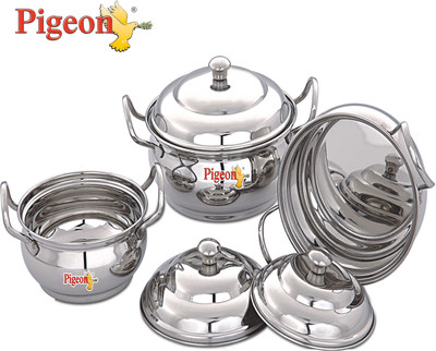 

Pigeon Induction Bottom Cookware Set(Stainless Steel, 3 - Piece), Silver;white