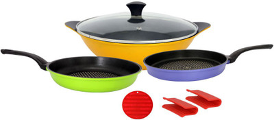 

Ilo Induction Bottom Cookware Set(Hard Anodised, 3 - Piece), Green;purple;yellow