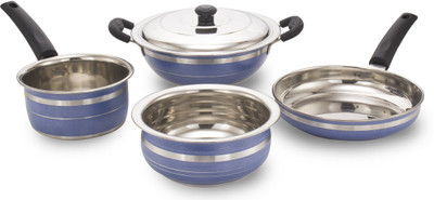 

Mahavir 5KLDFSHBL Induction Bottom Cookware Set(Stainless Steel, 4 - Piece), Blue