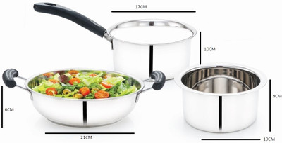 

Mahavir 3pc Stainless Steel Induction Bottom Cookware Set(Stainless Steel, 3 - Piece)